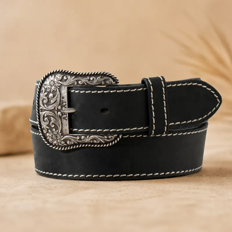 Accent Stitch Belte - svart westernbelte i ekte skinn