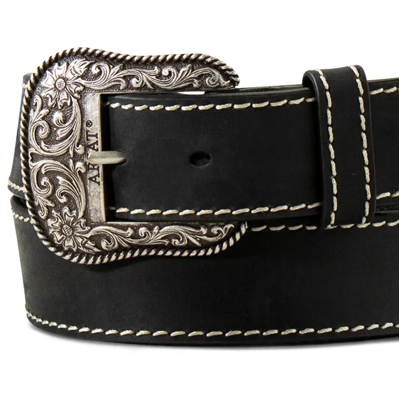 Accent Stitch Belte - svart westernbelte i ekte skinn