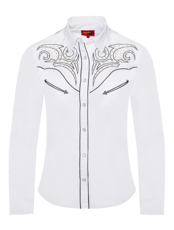 Rodeo Clothing Hvit Dameskjorte – Klassisk Western med Broderi